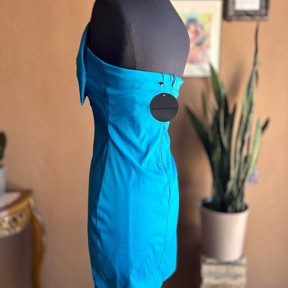Blue Strapless Satin Cocktail Mini Dress NWT - Picture 5 of 10